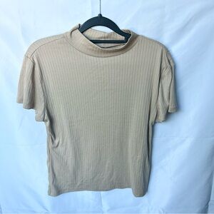 Tan Ribbed Short Sleeve Top